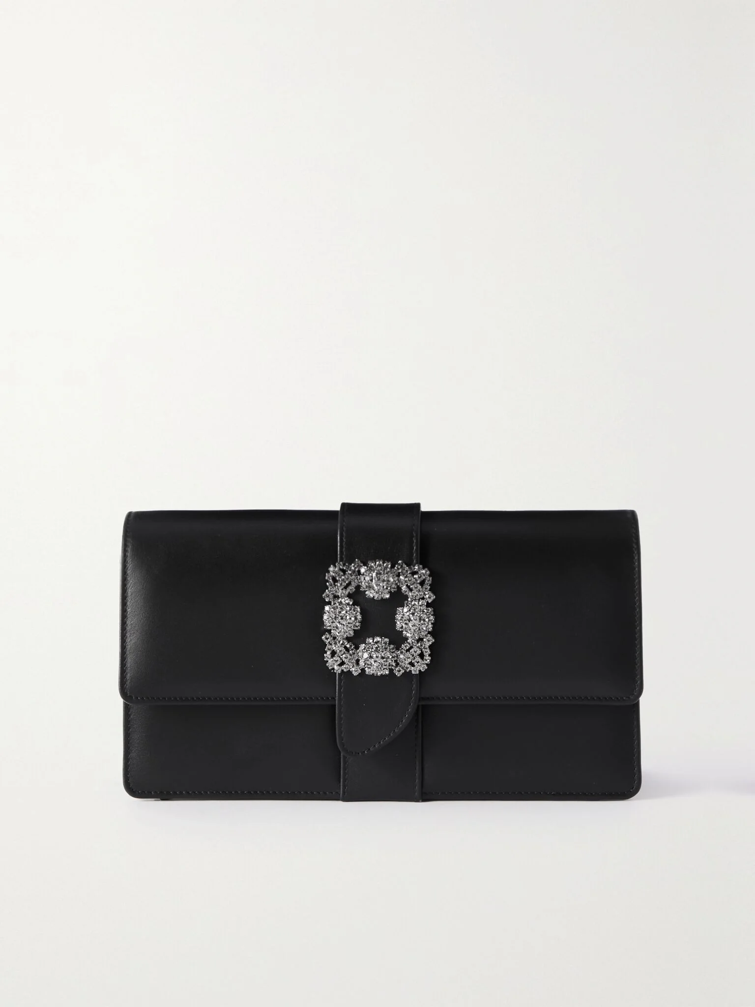 Black Satin Jewel Buckle Clutch - 1