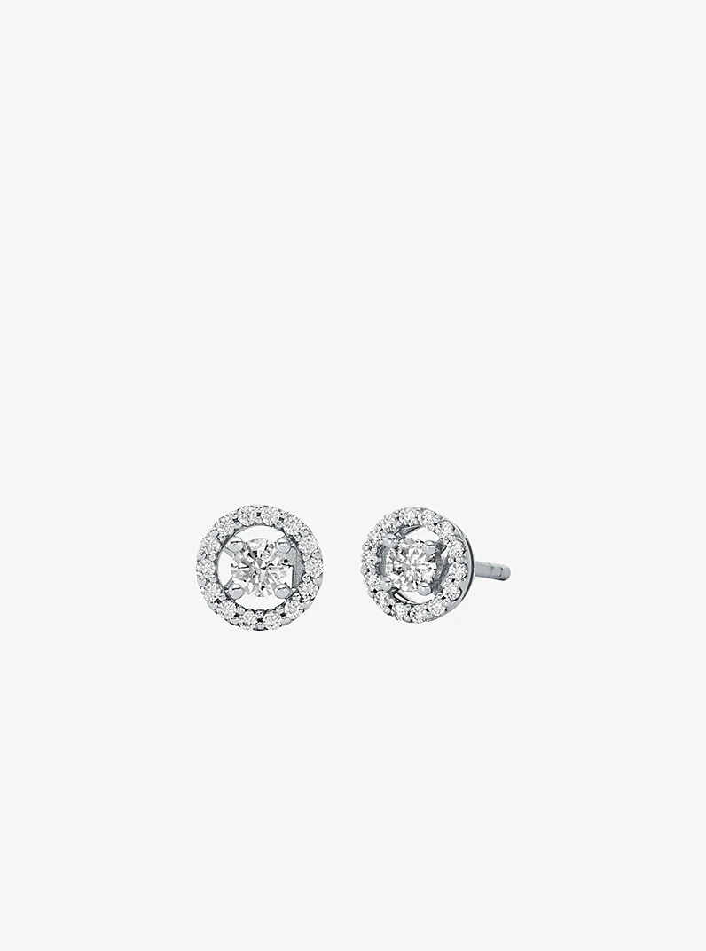 Precious Metal-Plated Sterling Silver Pavé Halo Stud Earrings - 1