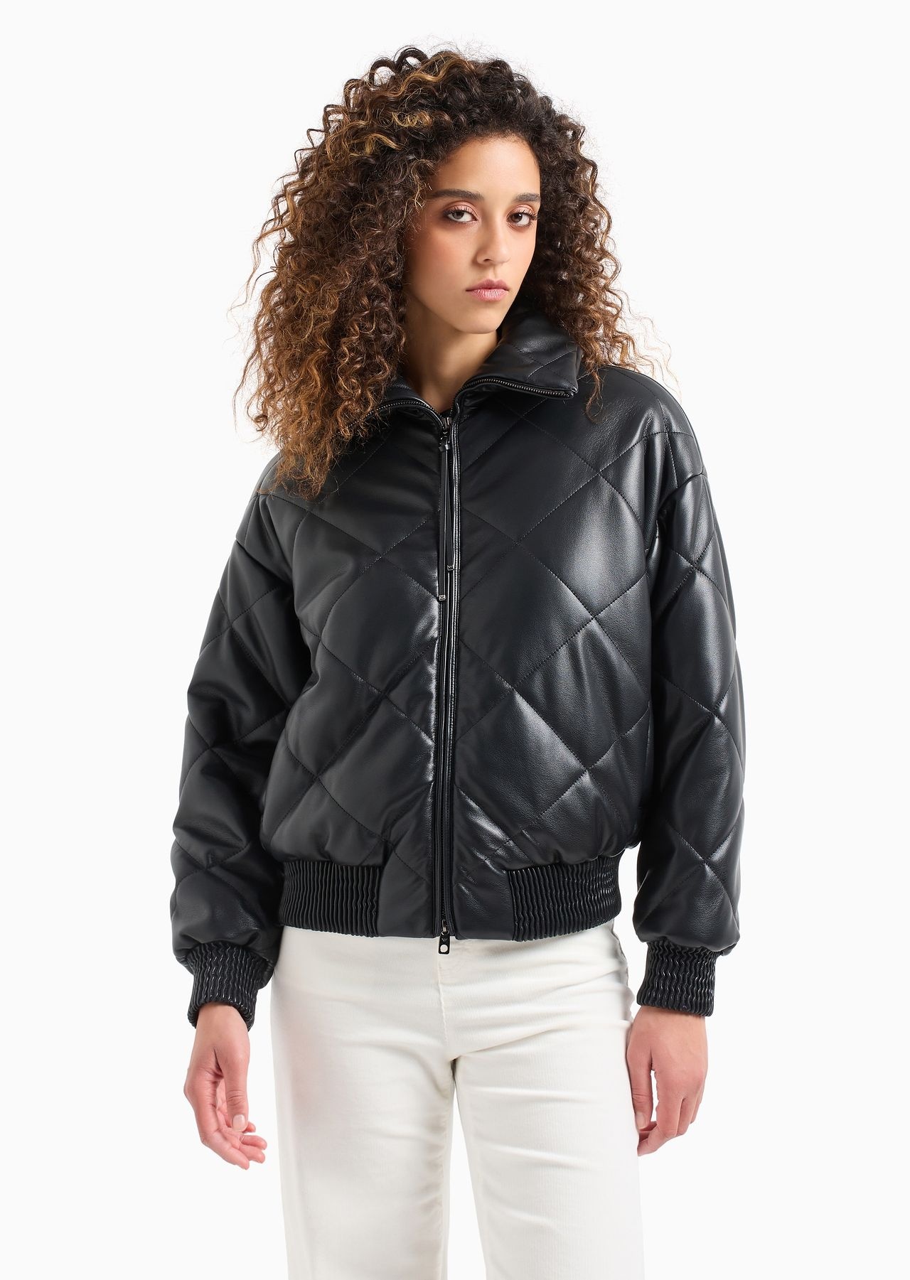 Leather-look, quilted full-zip blouson - 2