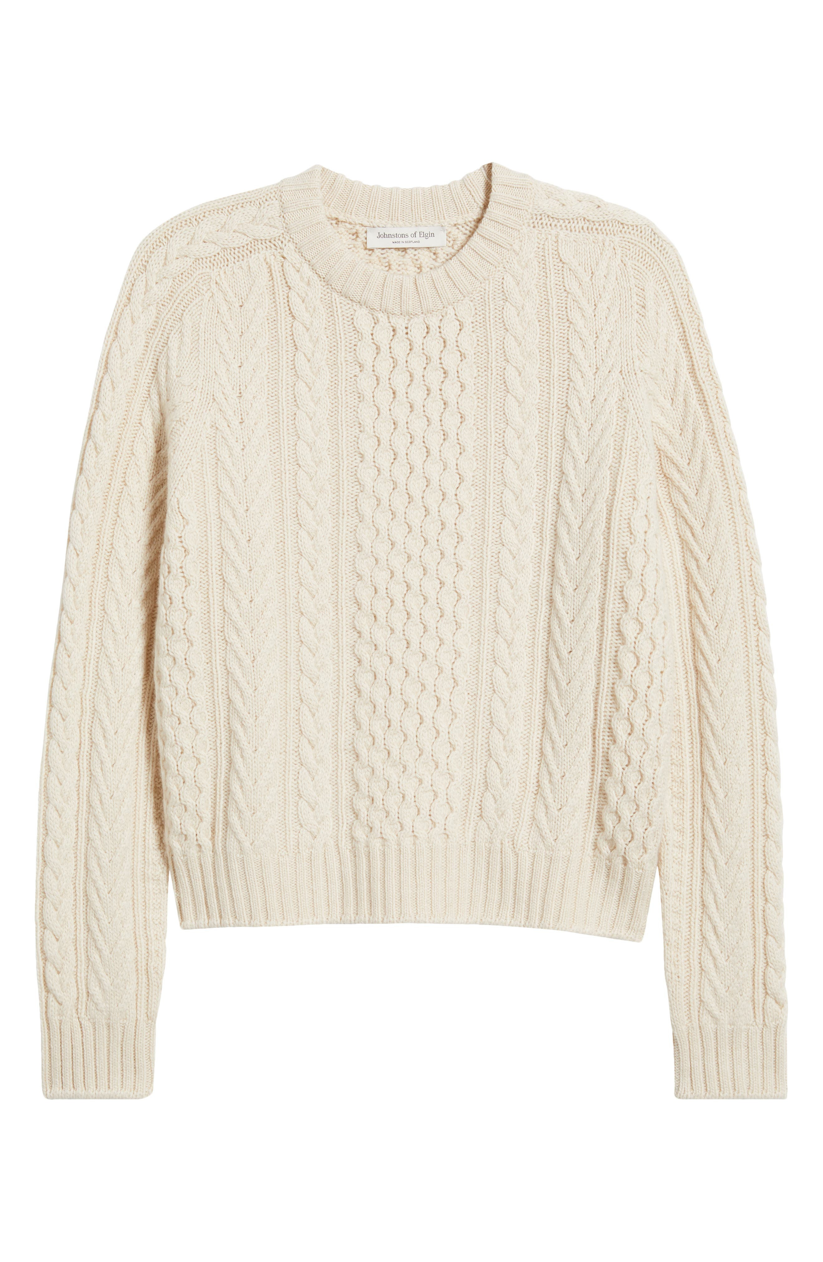 Johnstons of Elgin Aran Cable Knit Cashmere Sweater in Champagne at Nordstrom - 5
