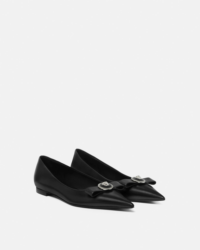 VERSACE Gianni Ribbon Leather Ballerinas outlook