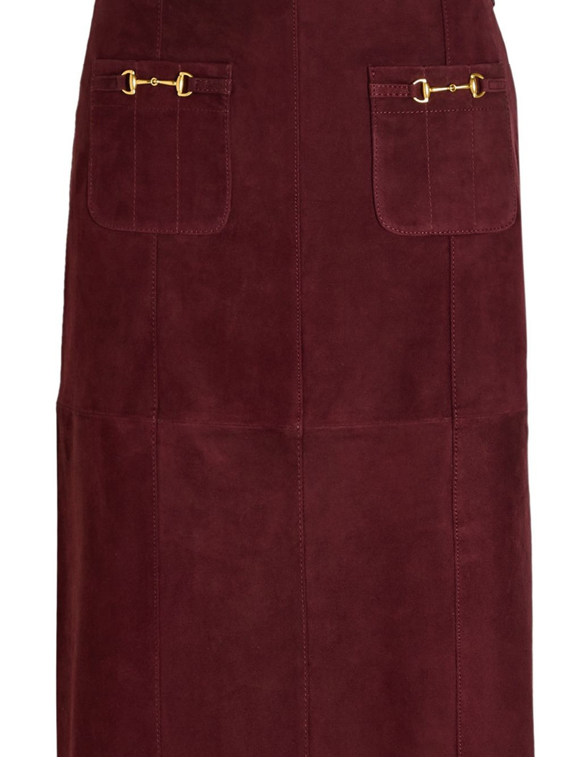 RIXO Edwina horsebit-embellished suede midi skirt outlook