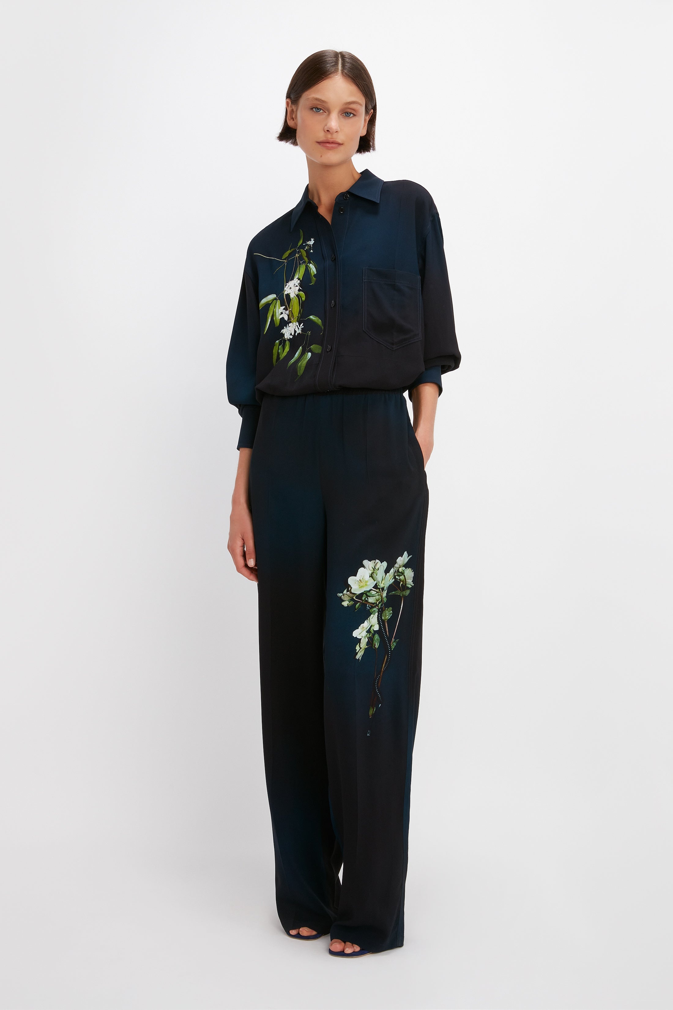 Pyjama Trouser in Navy Ombré & Floral - 3