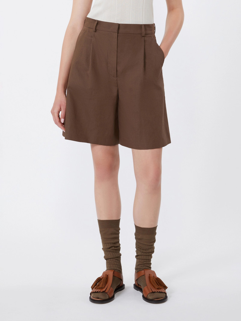 ECUBA Cotton and linen canvas Bermuda shorts - CHOCOLATE 3