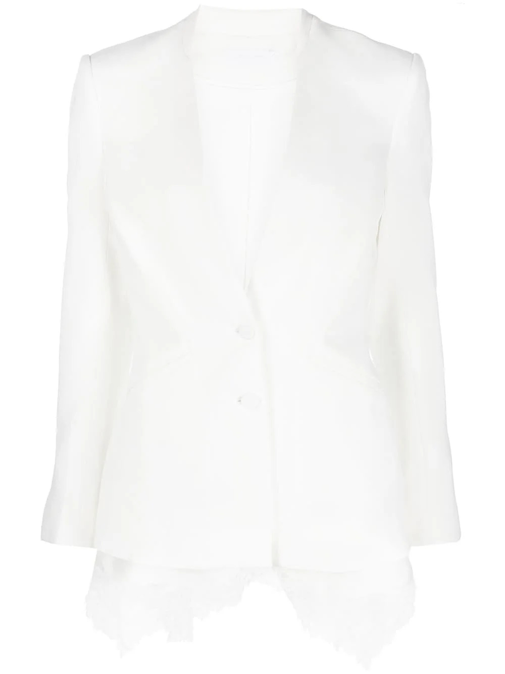 lace-hem collarless blazer - 1