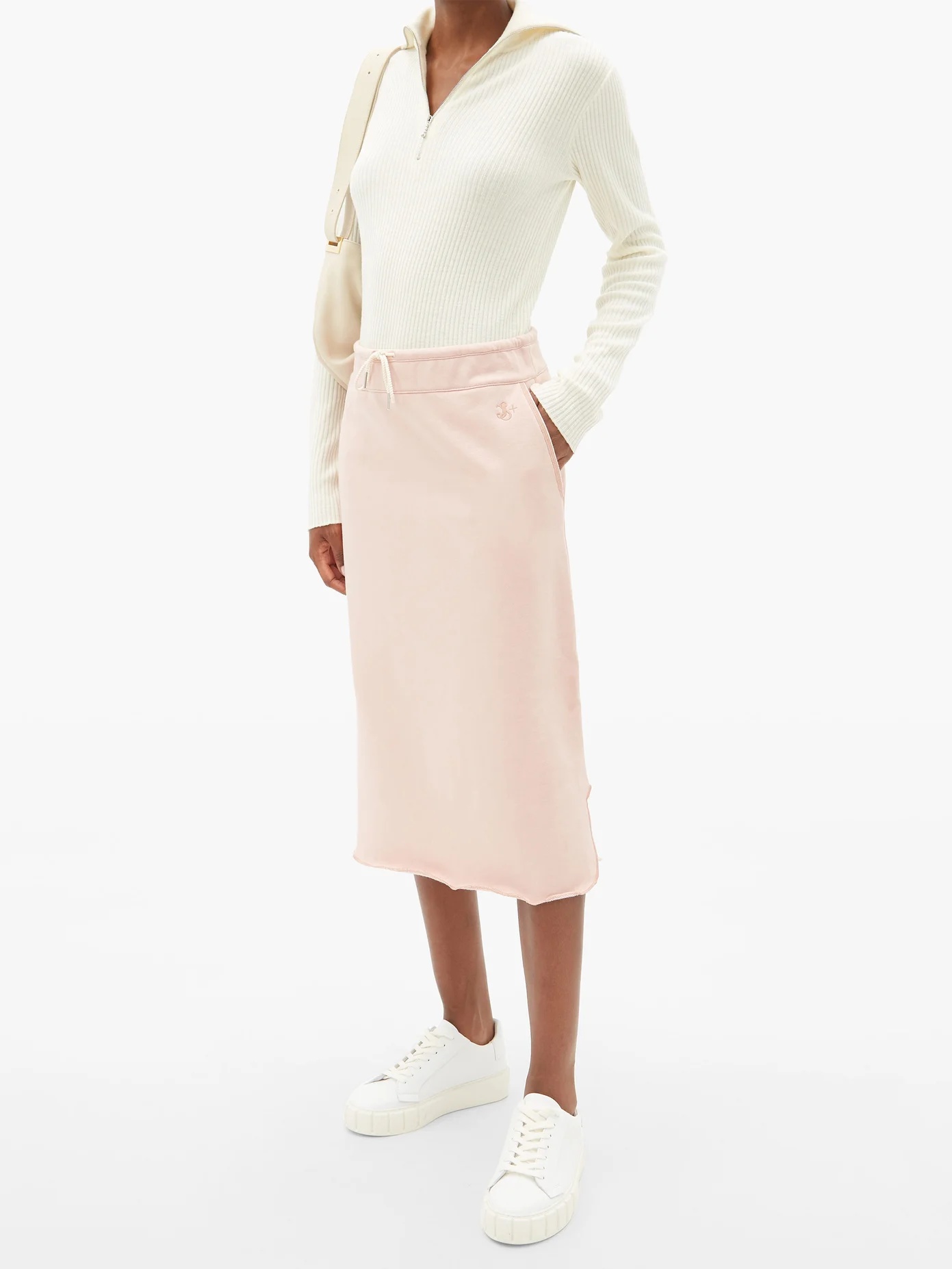 Logo-embroidered cotton-terry midi skirt - 2