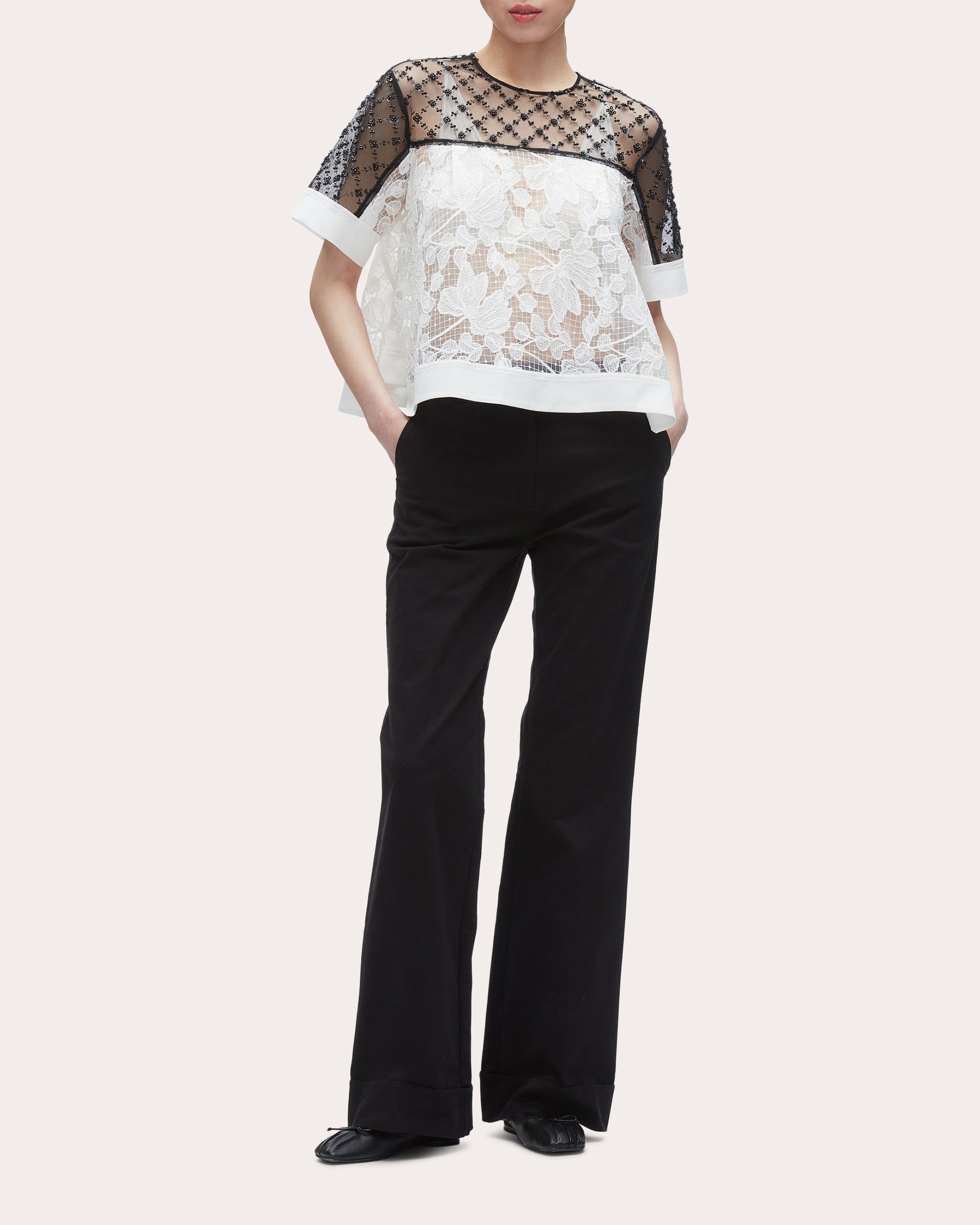 Embellished Floral Lace Organza Top - 6