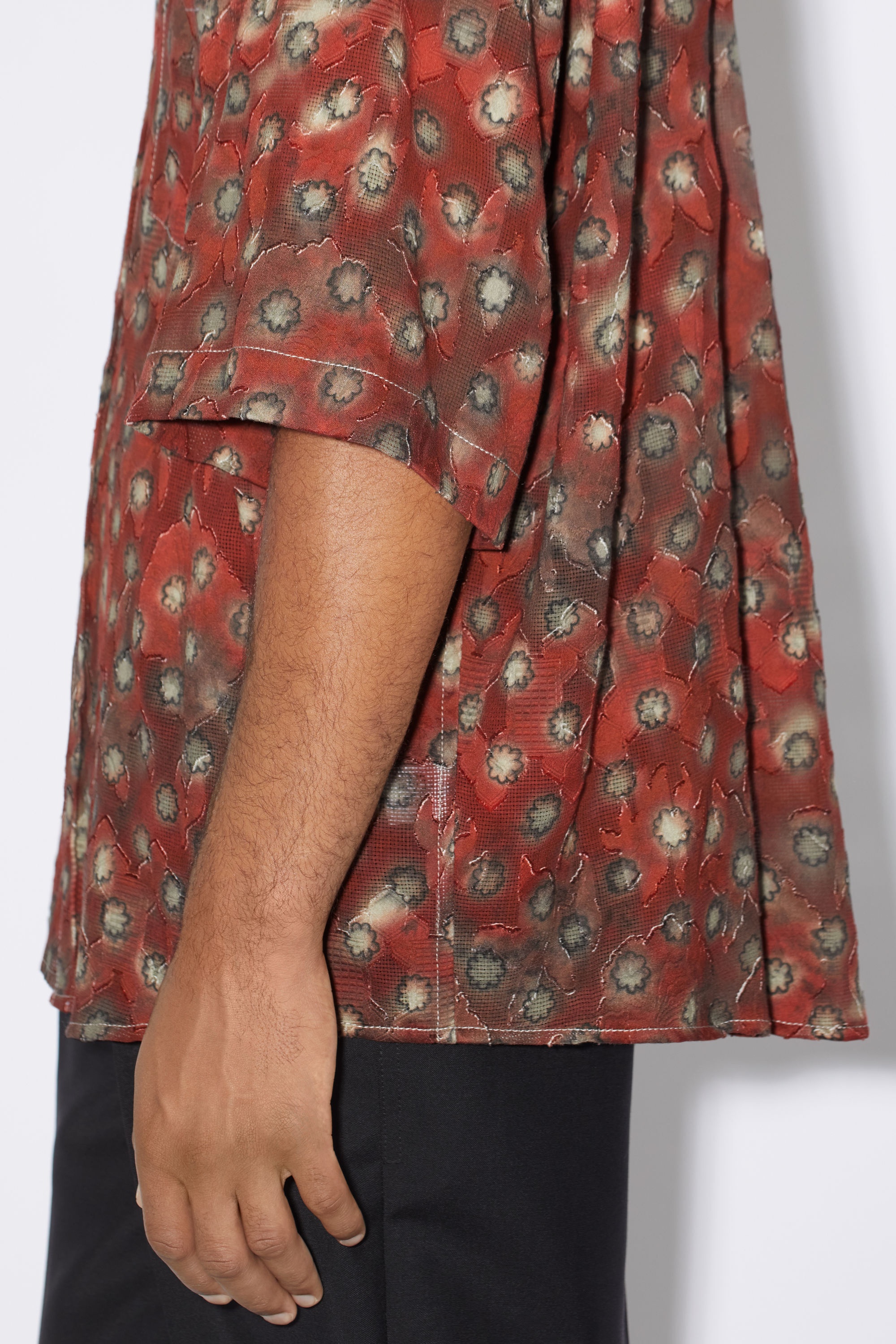 Printed button-up shirt - Dark red/grey - 4
