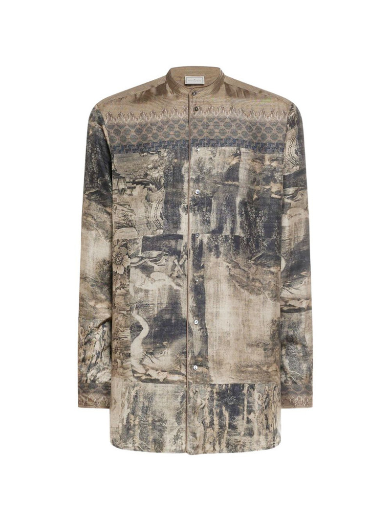 Aloe band collar tapestry print longsleeve shirt 1