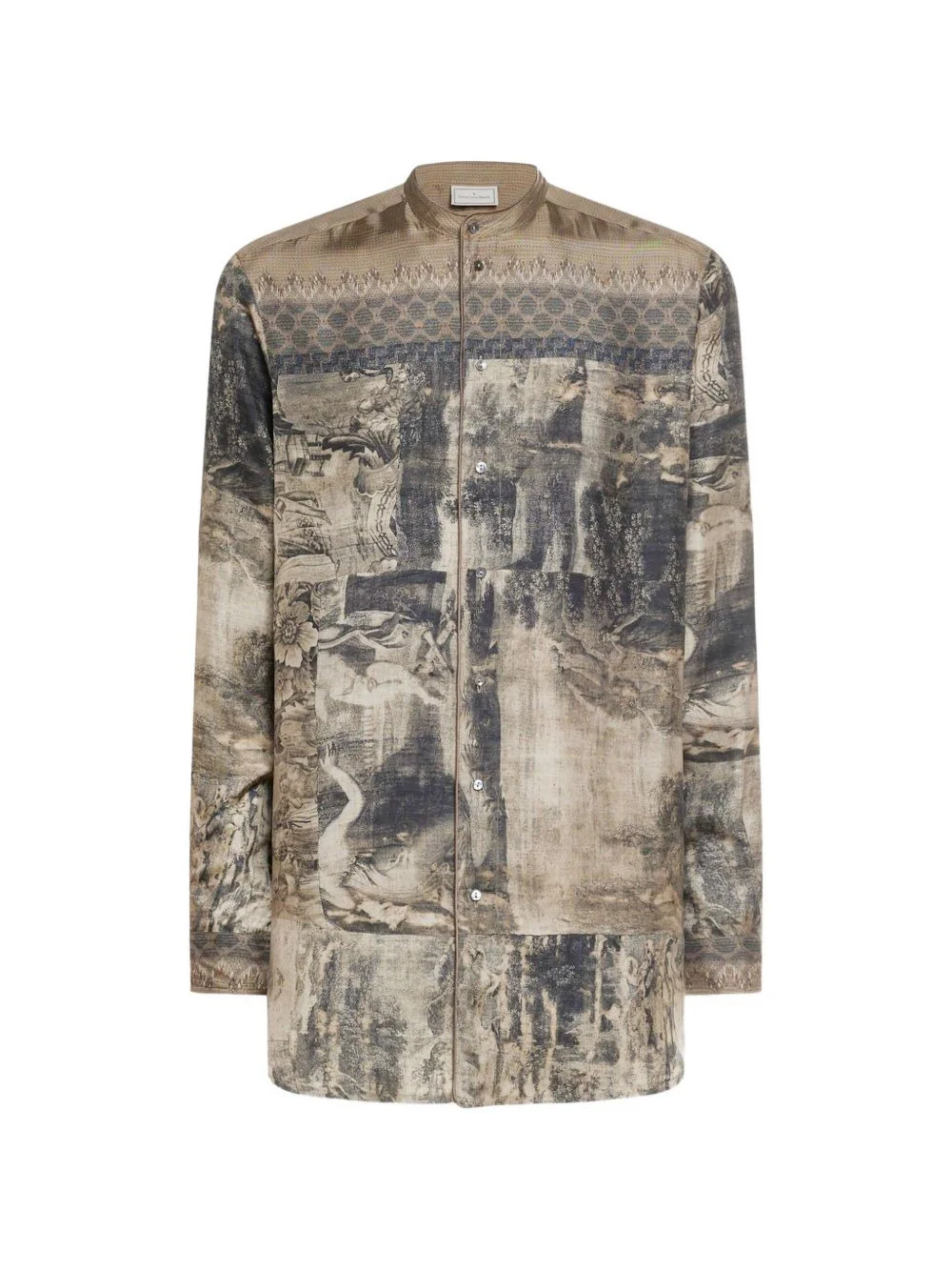 Aloe band collar tapestry print longsleeve shirt - 1