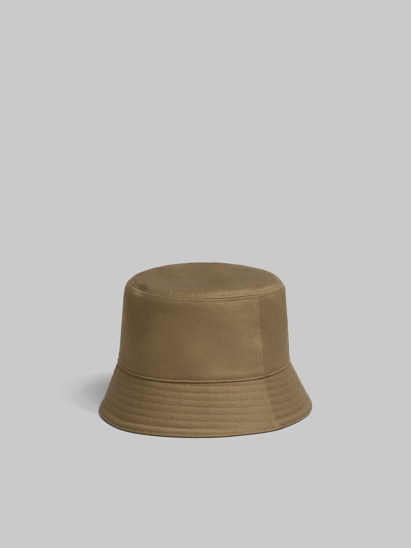 GREEN ORGANIC GABARDINE BUCKET HAT WITH EMBROIDERED LOGO - 3