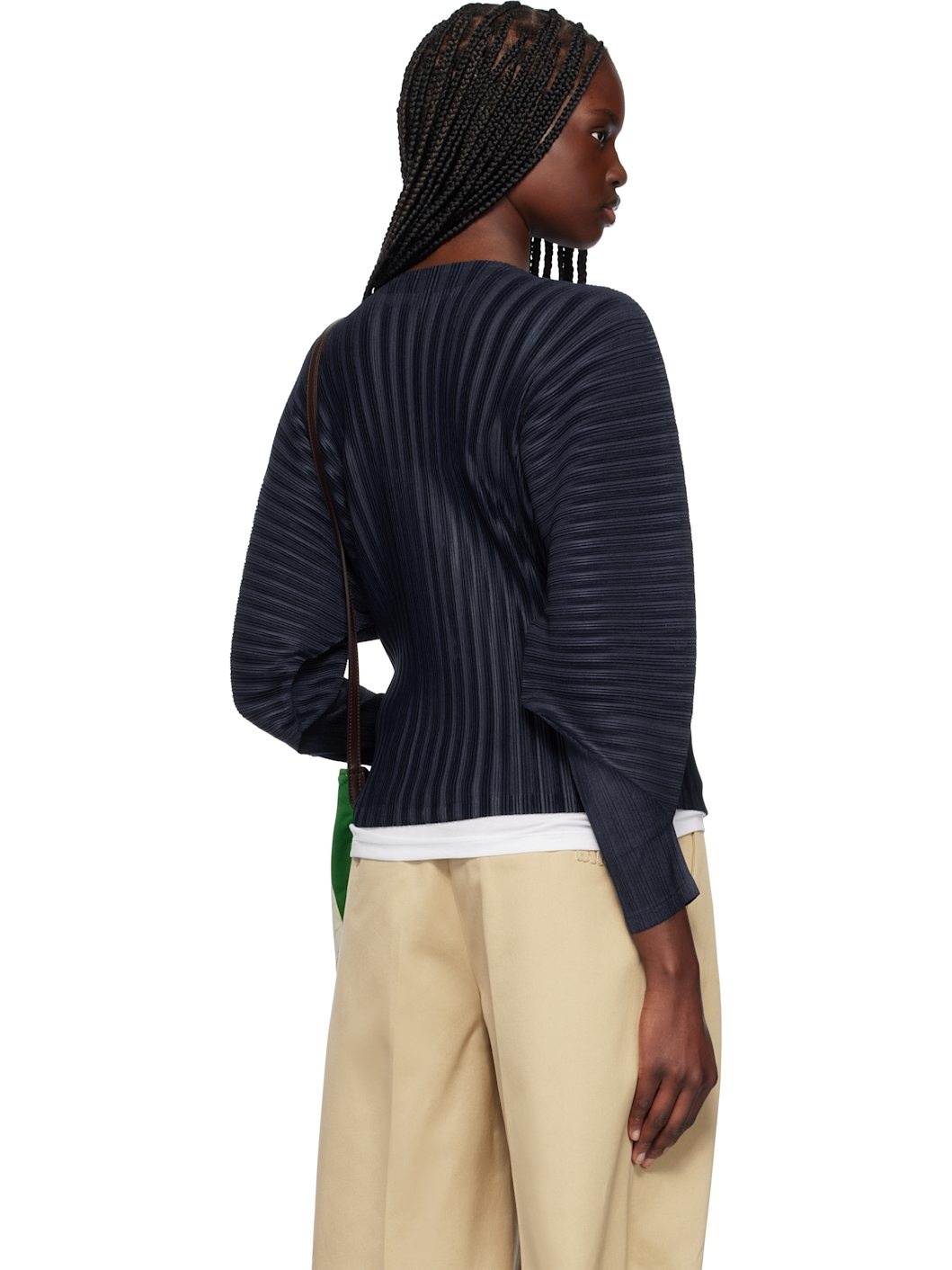 Navy Rib Pleats February Cardigan - 3