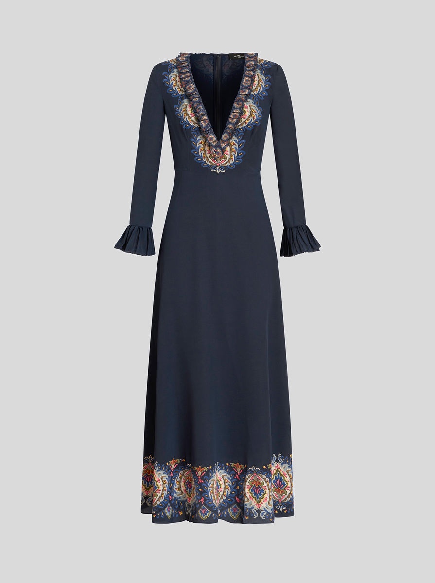 LONG SILK DRESS WITH RUCHING - 1