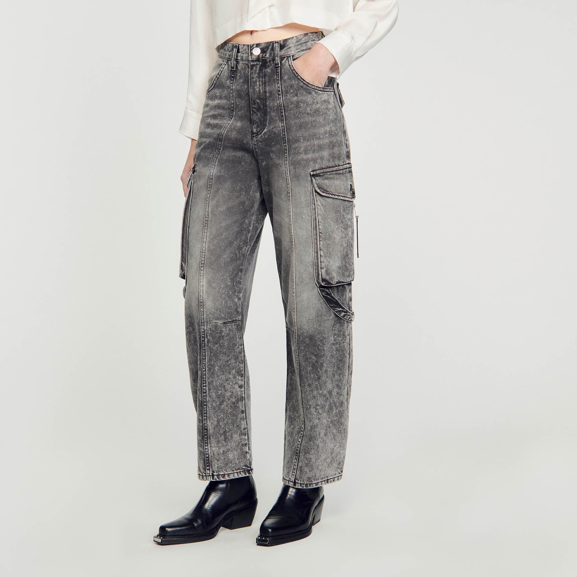 FADED CARGO JEANS - 5