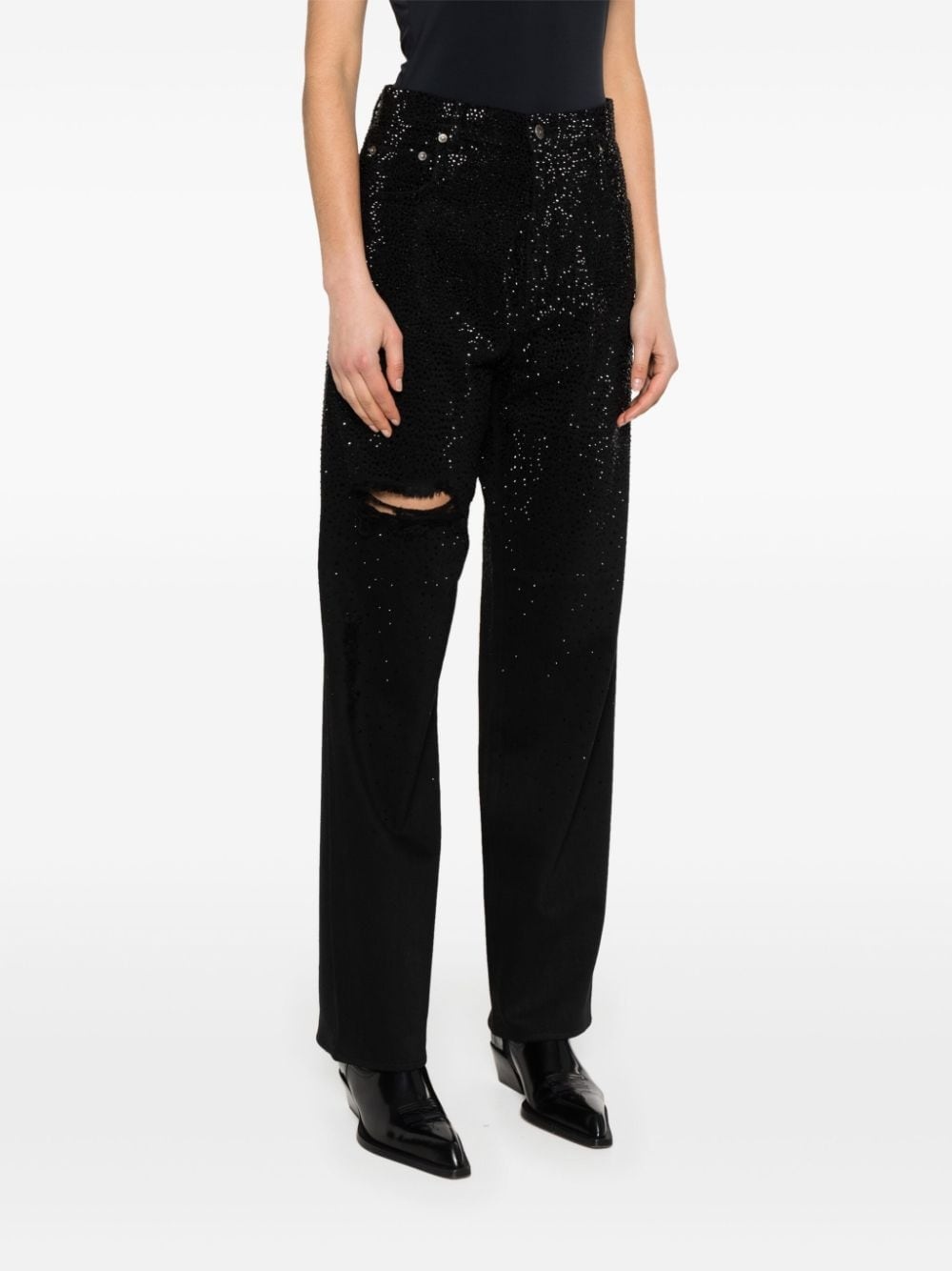 crystal-embellished tapered jeans - 3
