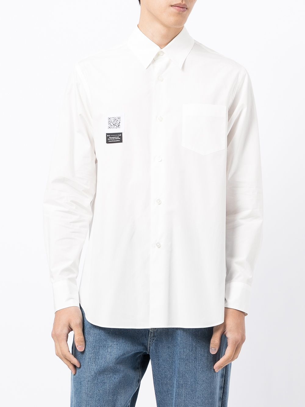 logo-patch draped cotton shirt - 3