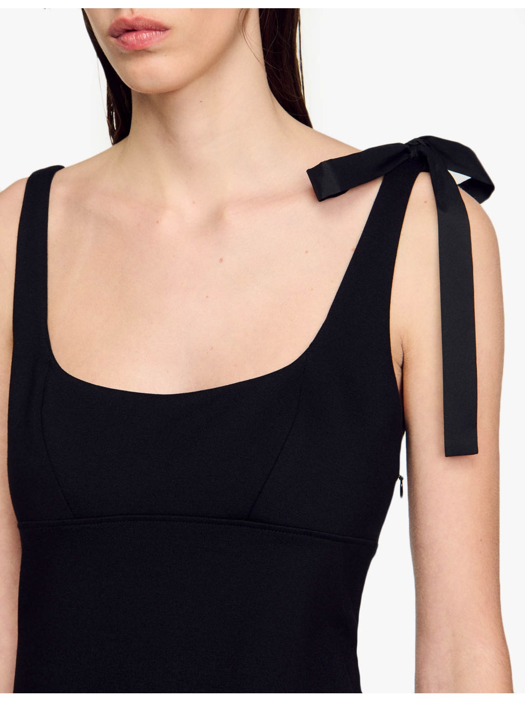 Ruffle-hem shoulder-tie stretch-woven mini dress - 5