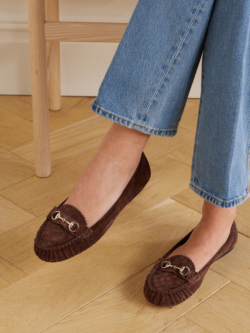 GUCCI Kensington horsebit-detailed debossed suede loafers Brown outlook