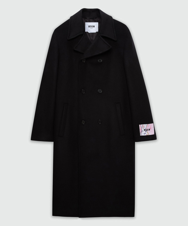 Black double-breasted wool coat 1