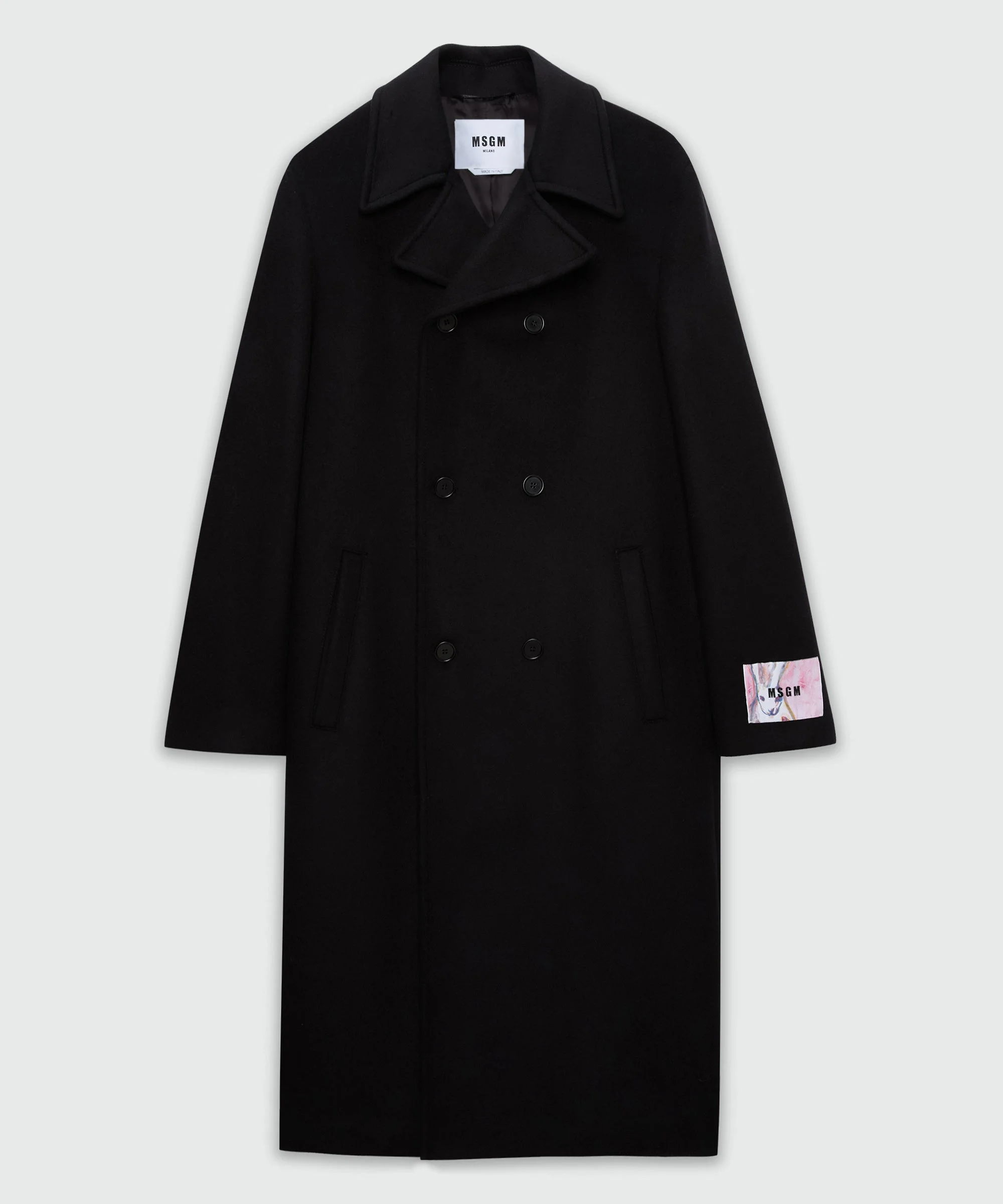 Black double-breasted wool coat - 1