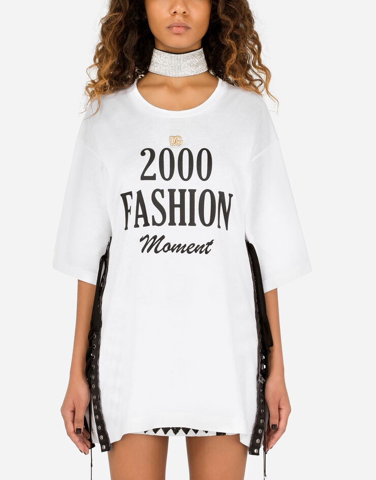 Jersey T-shirt with lacing and 2000 fashion print - 1