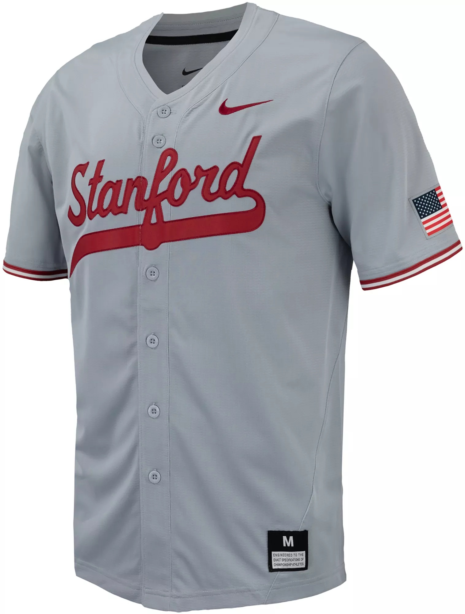 Nike Men's Stanford Cardinal Grey Full Button Replica Baseball Jersey - 1