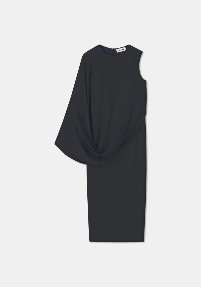 LUNE Draped detail asymmetrical satin dress 1