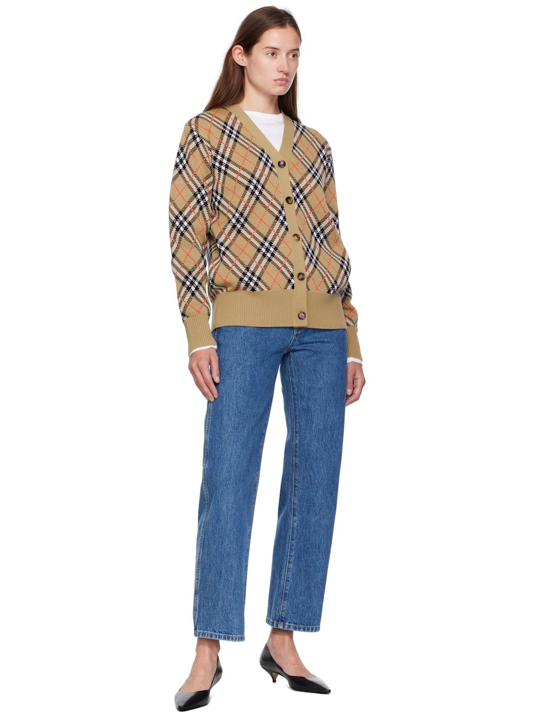 Beige Check Cardigan - 4