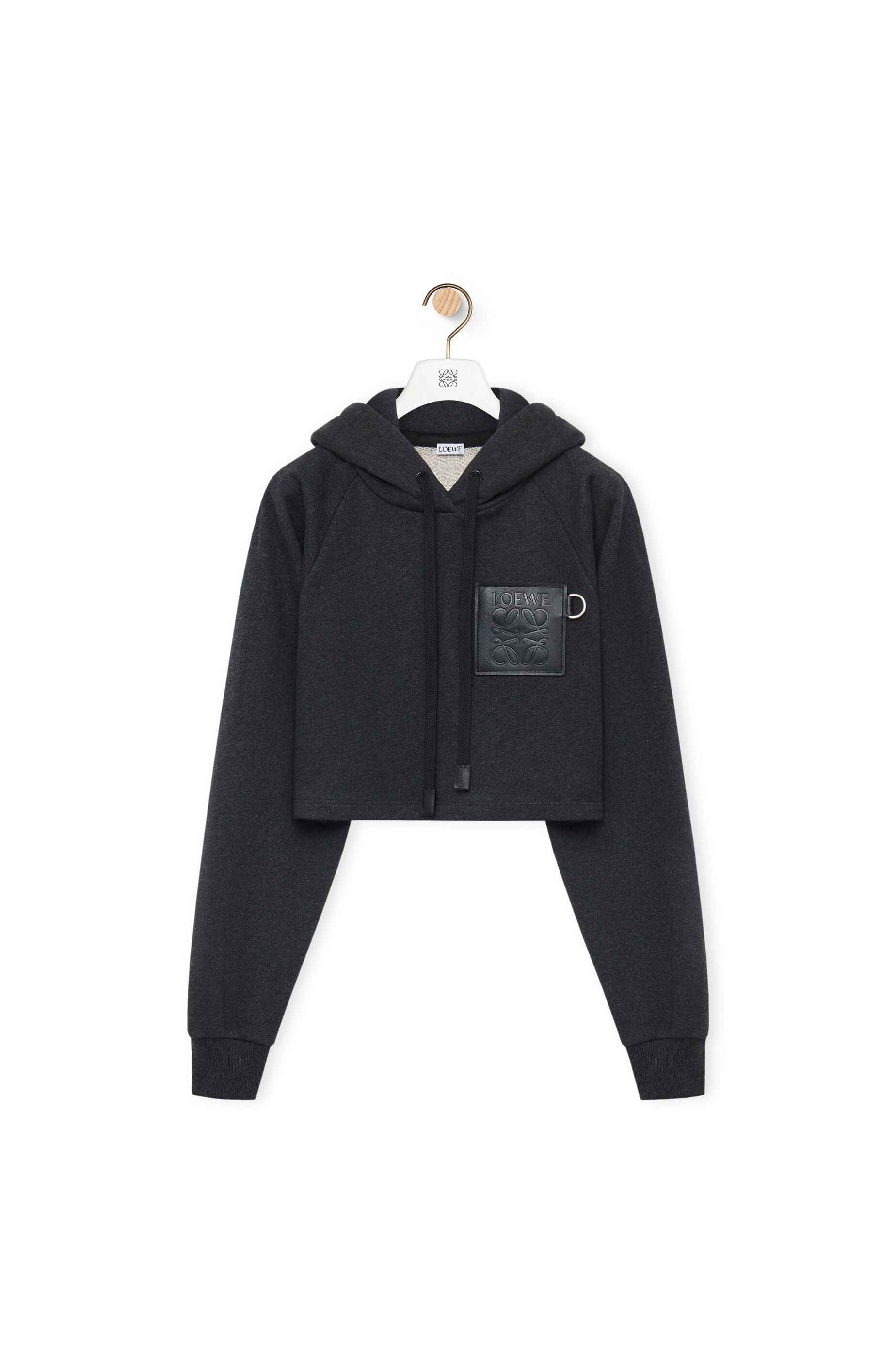Loewe - logo-patch Cropped Cotton-Blend Jersey Hoodie - Womens - Charcoal