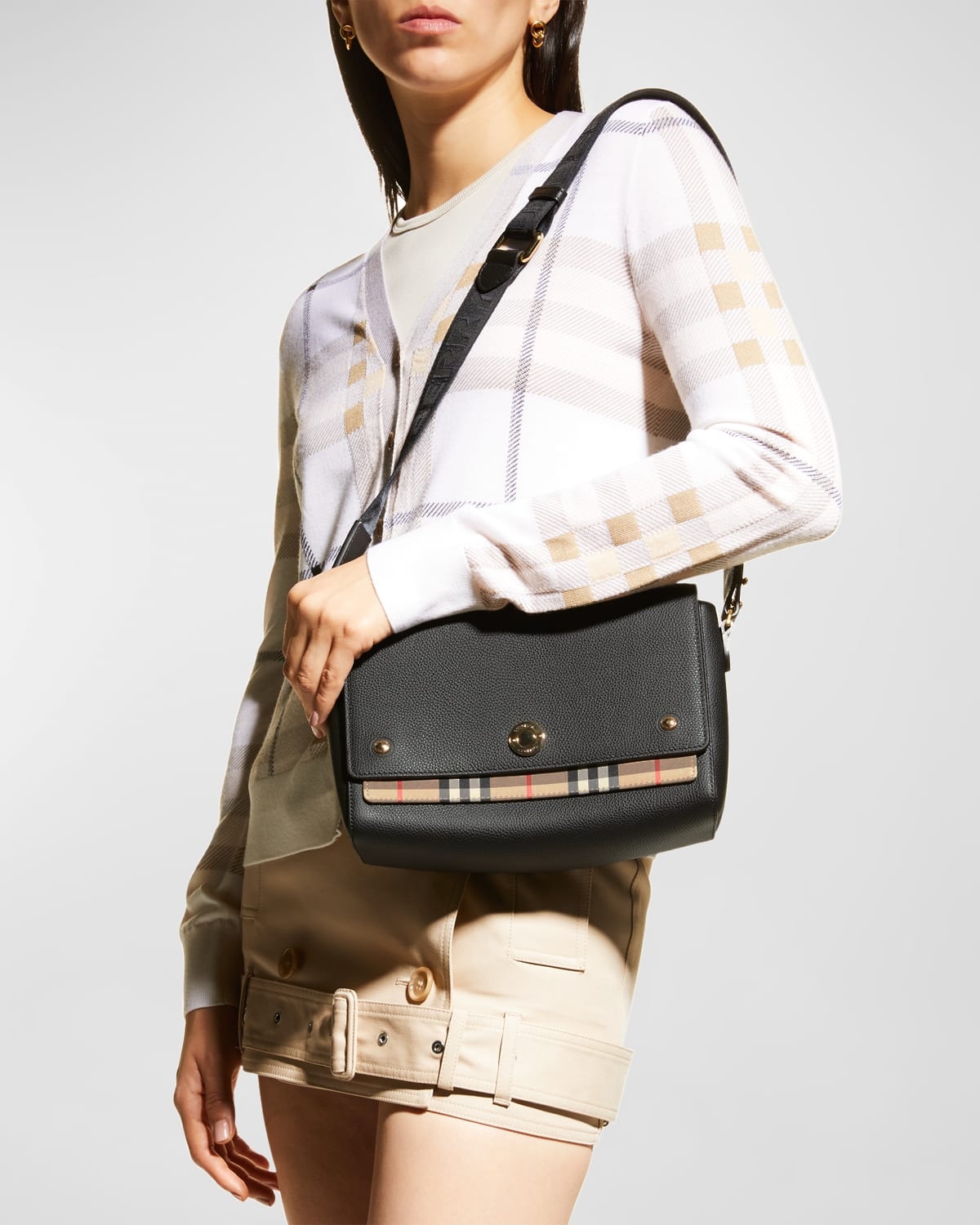 Burberry Note Medium Leather & Vintage Check Crossbody Bag