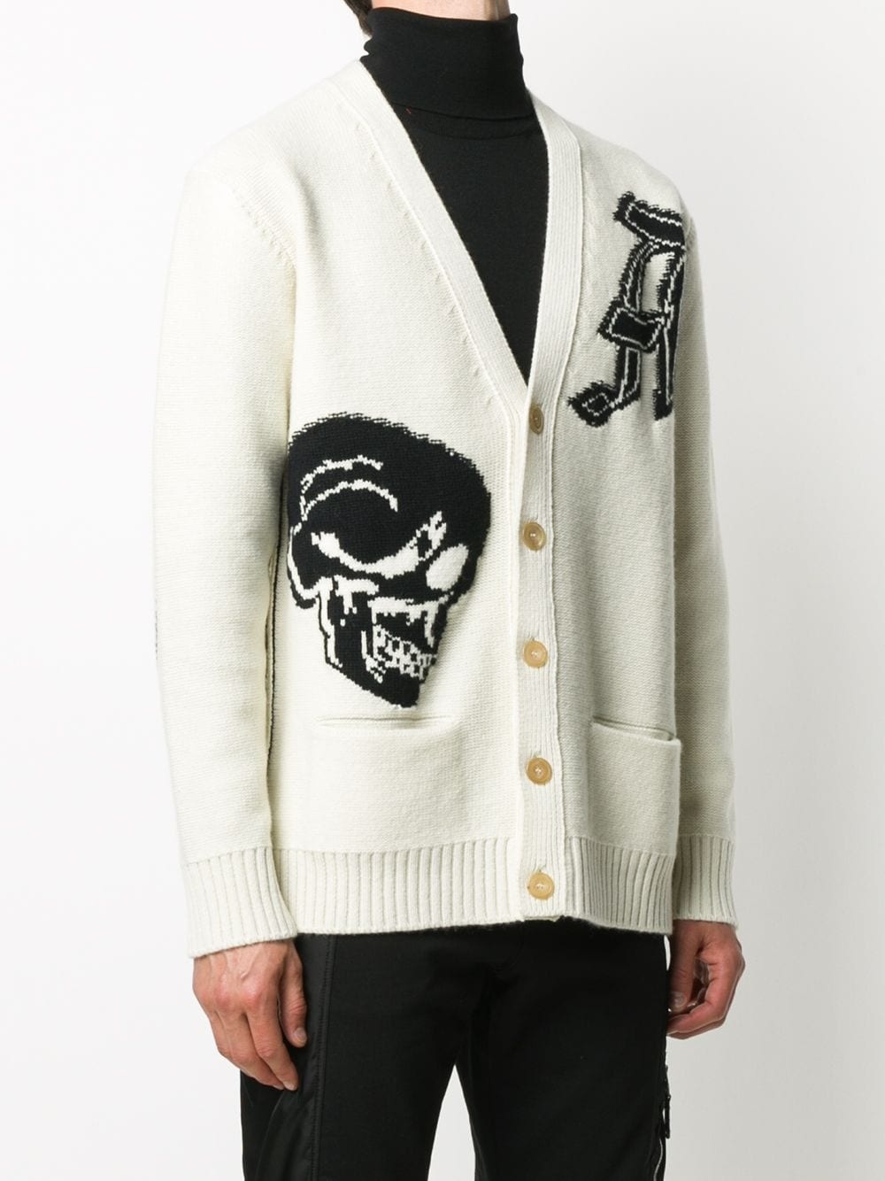 gothic skull intarsia knit cardigan  - 3