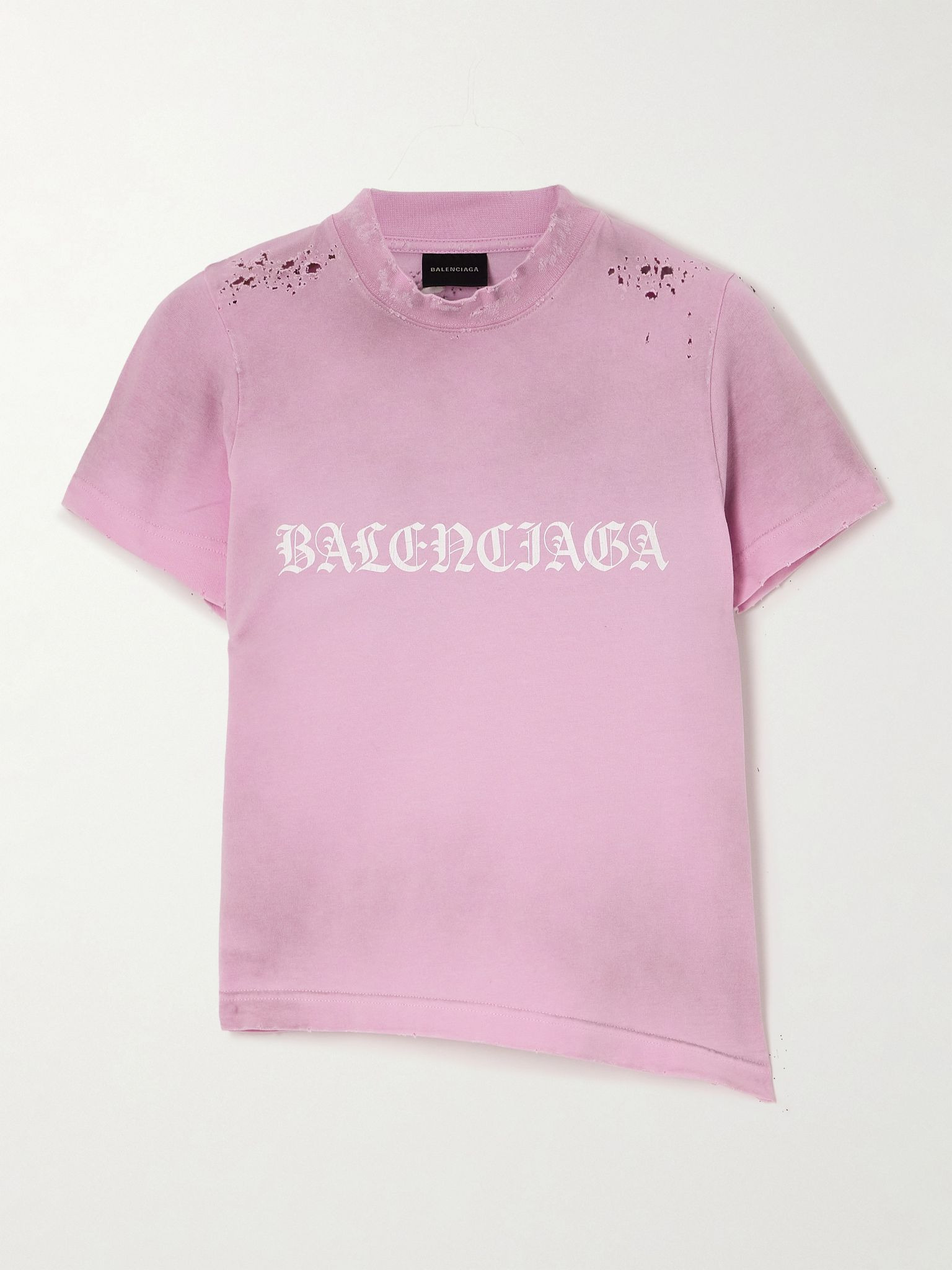 Cropped distressed logo-print stretch-cotton jersey T-shirt Pink - 1