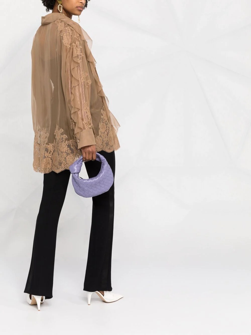 ruffle-trim silk blouse - 6