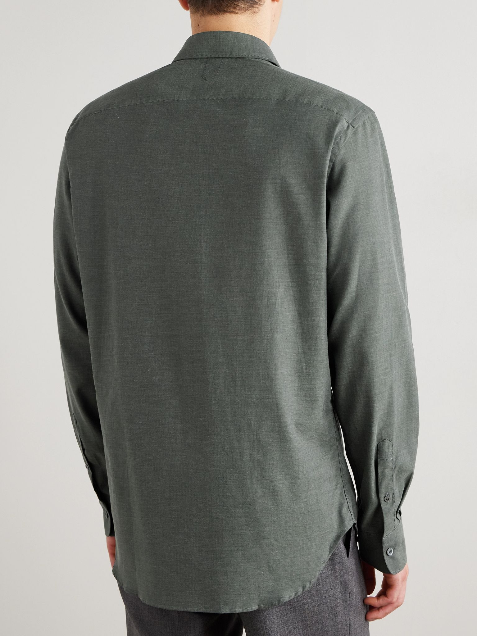 Herringbone Cotton Shirt Green - 4
