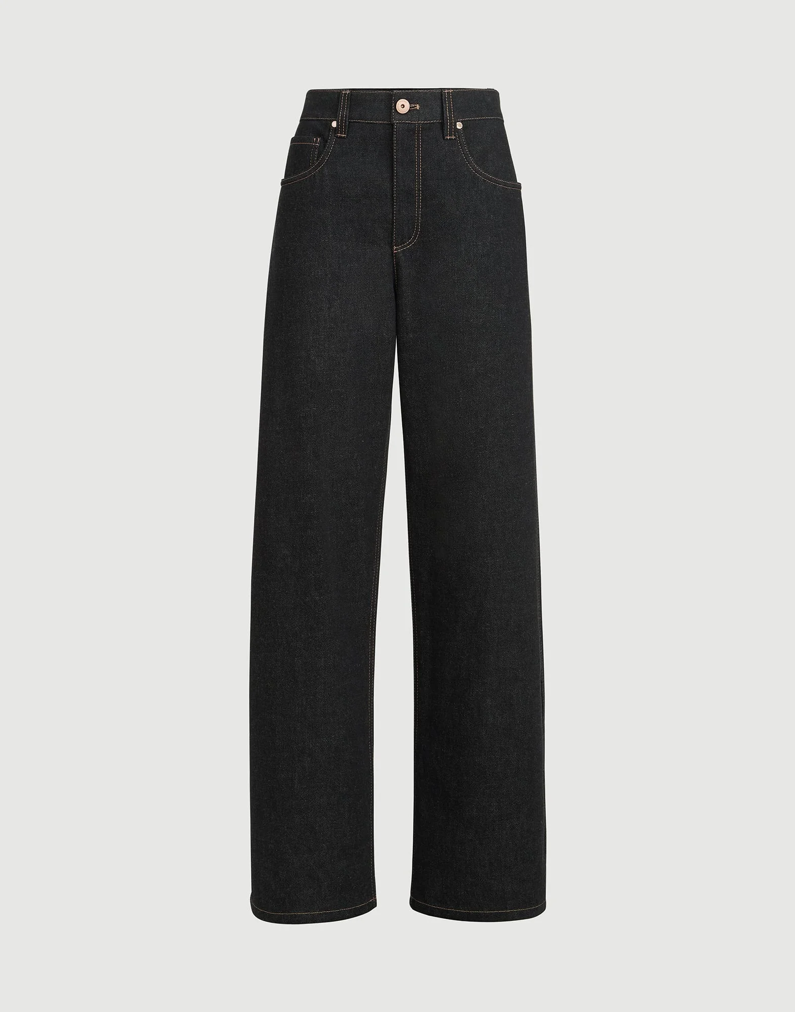 No-fade denim loose barrel trousers with monili - 1