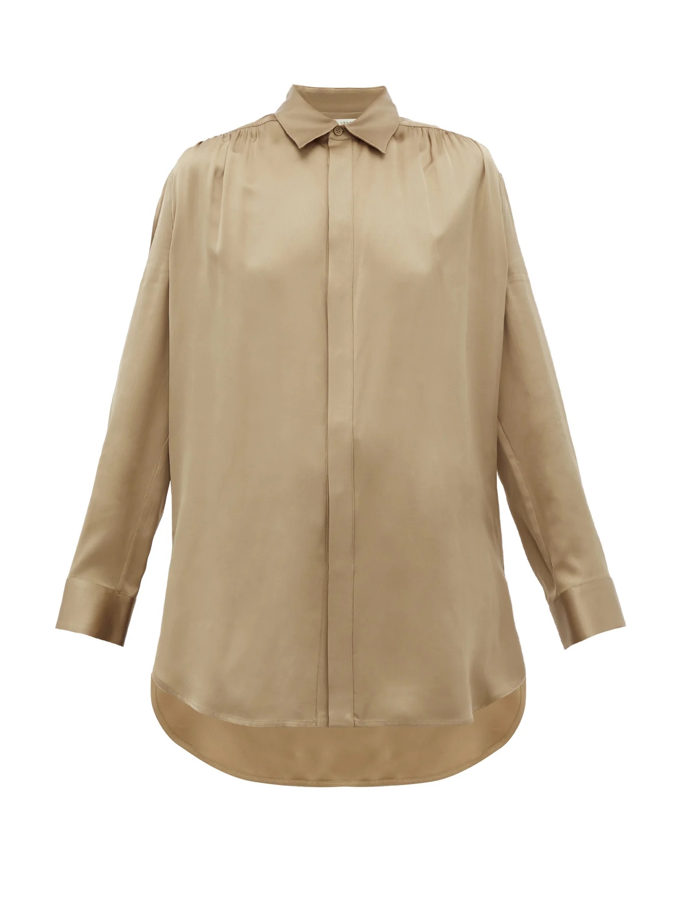 Gathered-shoulder silk-satin shirt - 1