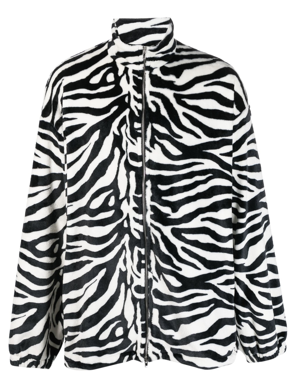 zebra-pattern zip-fastening coat - 1