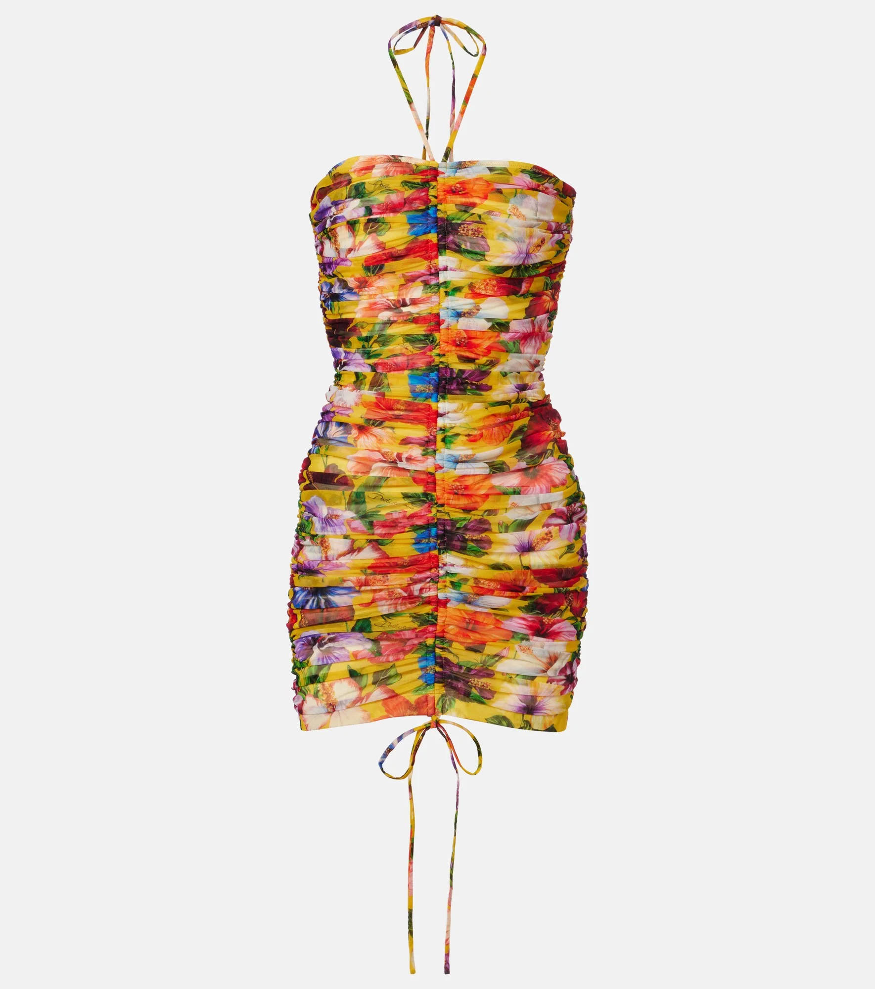 Ruched floral halterneck minidress - 1