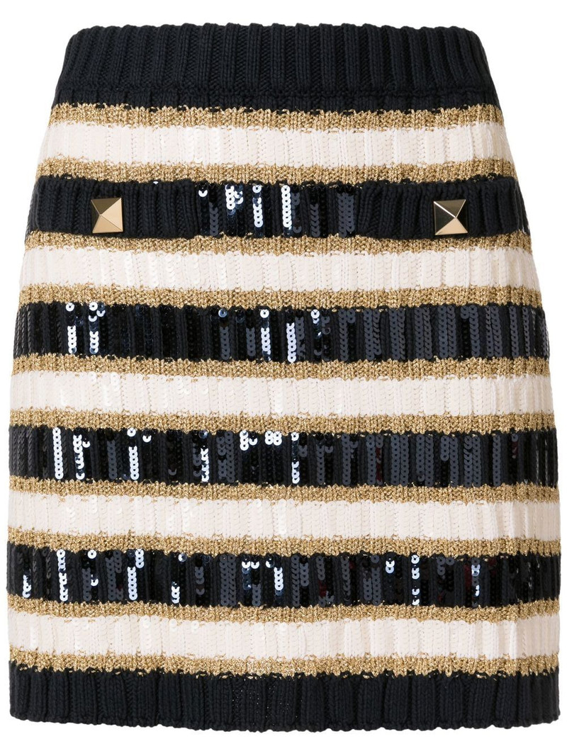 Rockstud-detail stripe-knit skirt 1