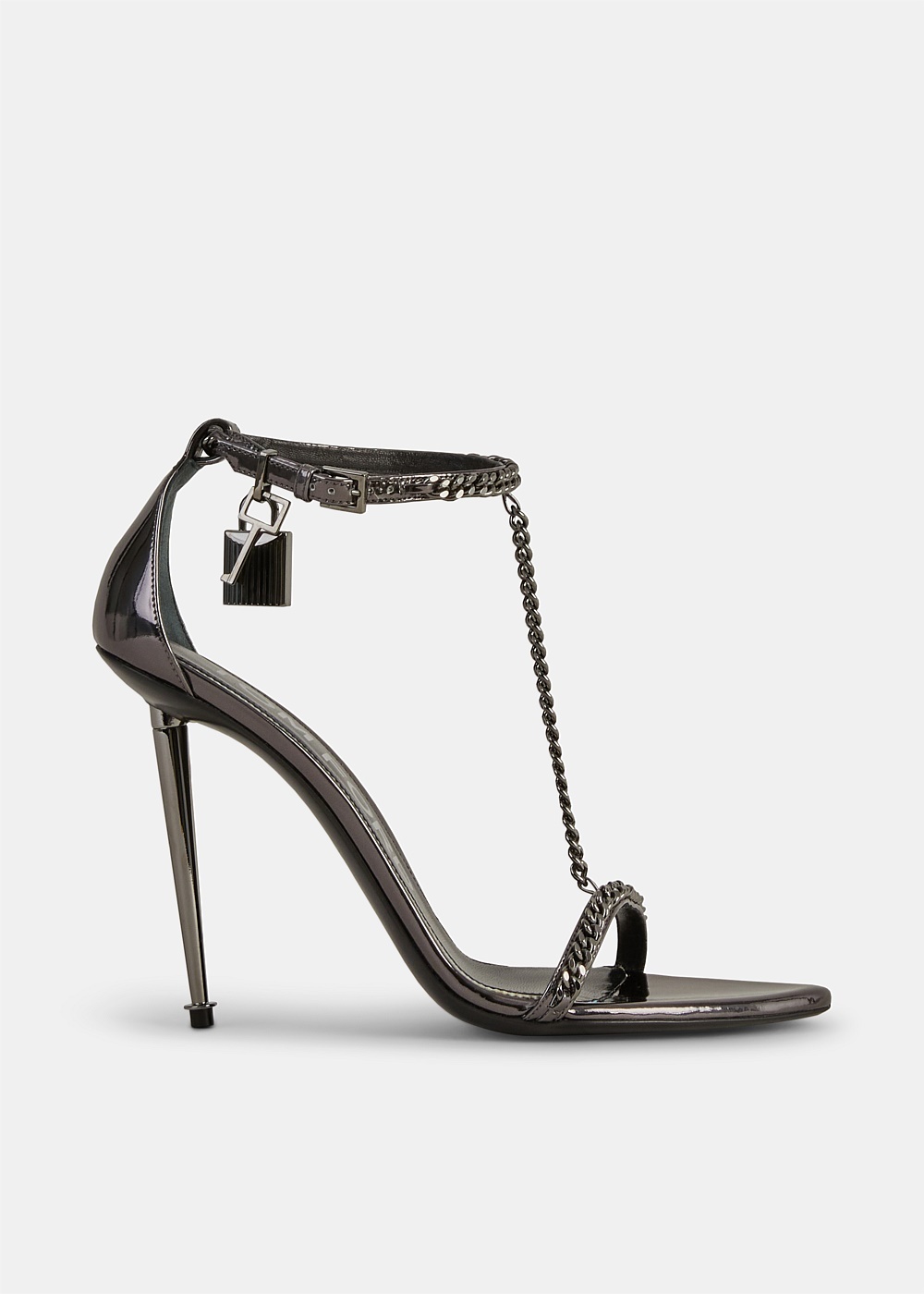 Gunmetal Metallic Chain Padlock Sandal - 1