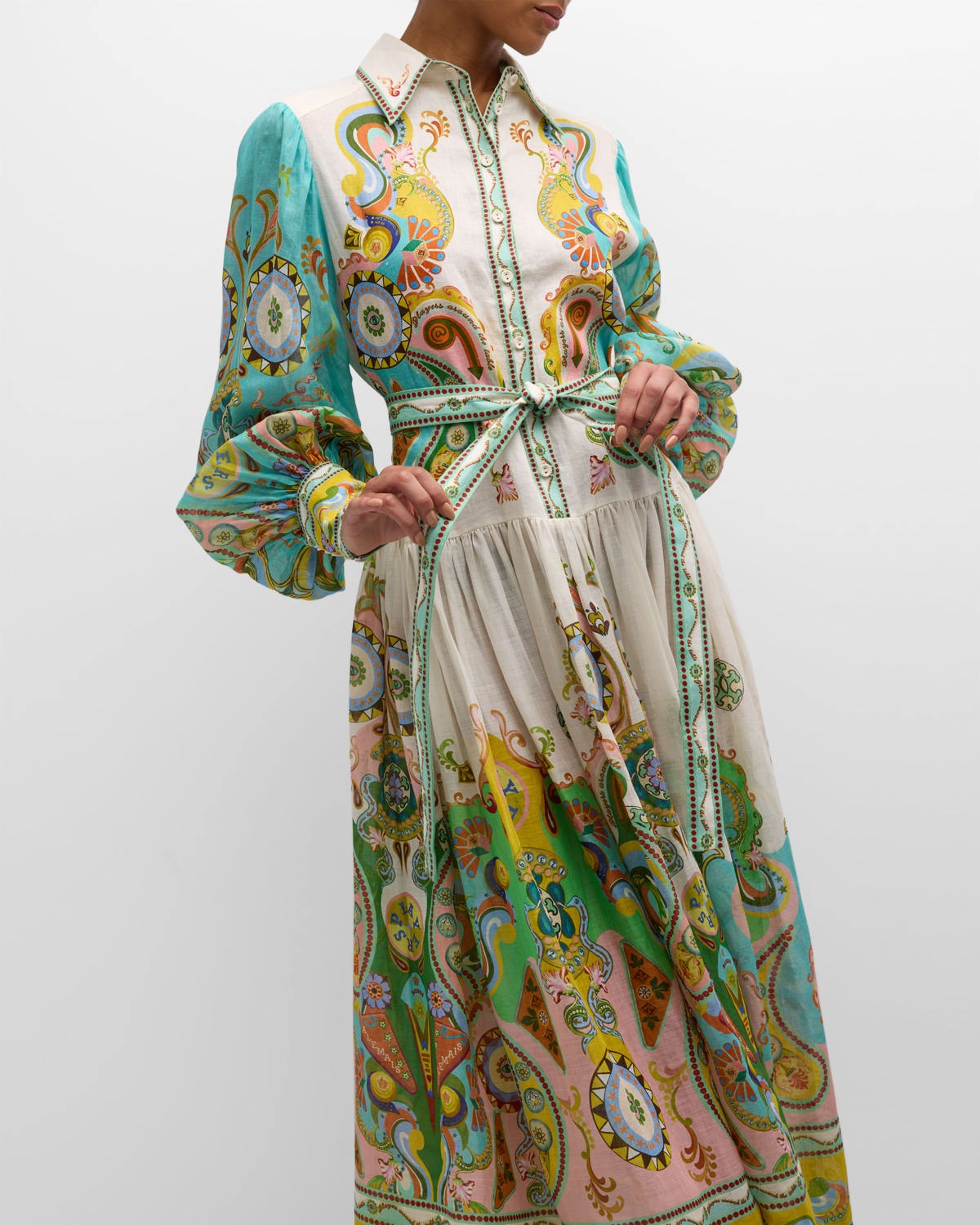 Pinball Balloon-Sleeve Paisley Maxi Shirtdress - 7