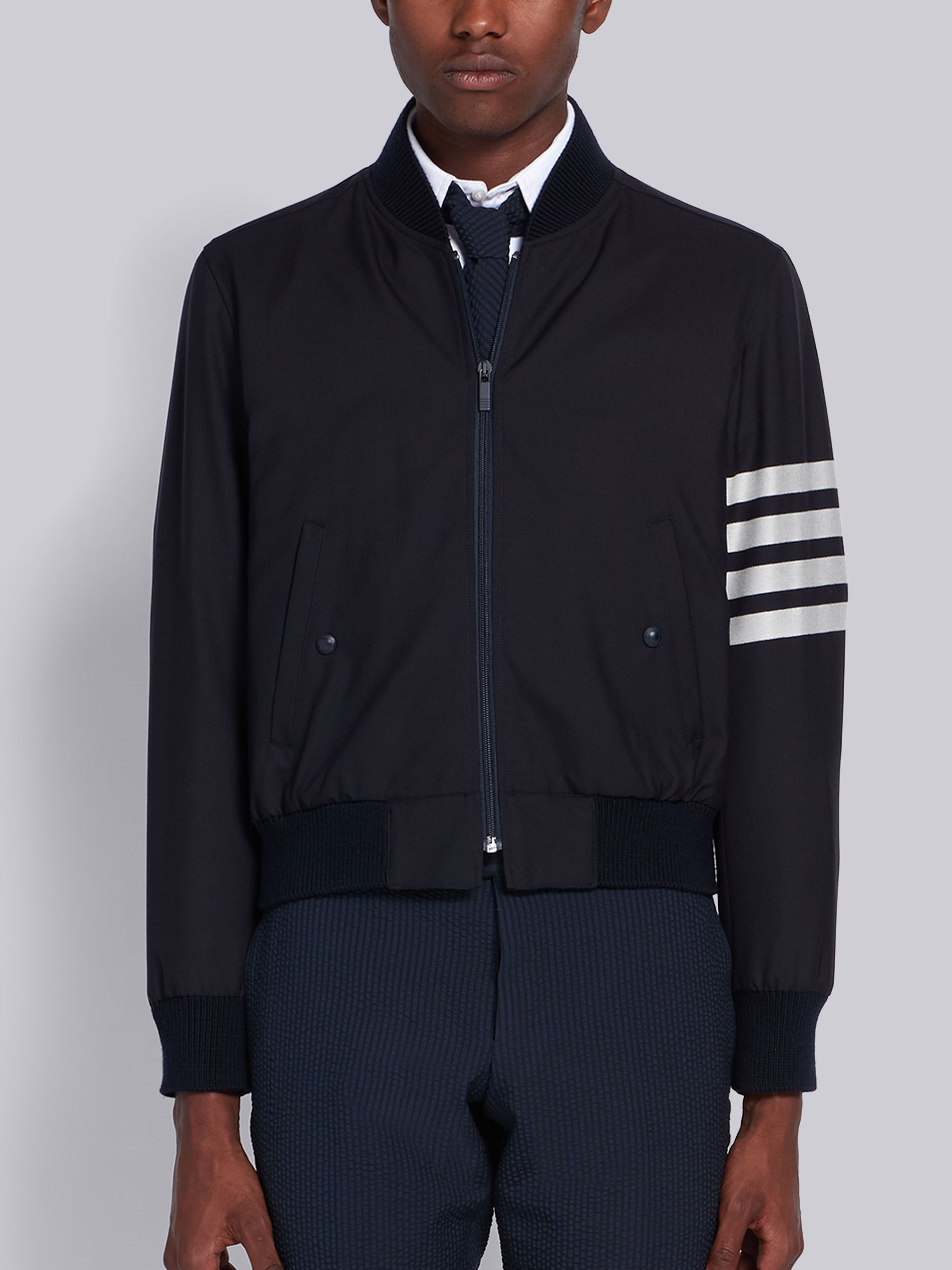 Navy Knit Blouson 4-Bar Jacket - 1