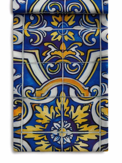 Dolce & Gabbana Silk scarf with maiolica print on a blue background outlook