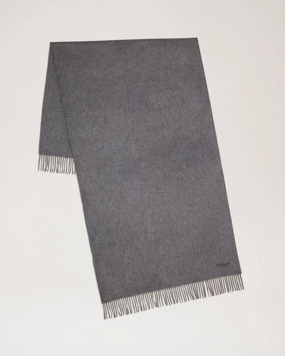 Solid Merino Wool Scarf Grey Melange Embroidered Merino Wool - 1