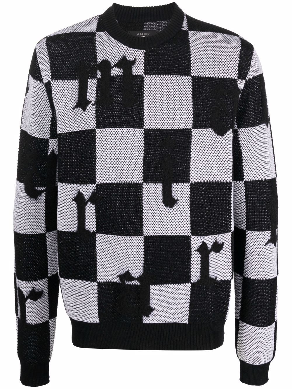 checked logo-print crew-neck jumper - 1