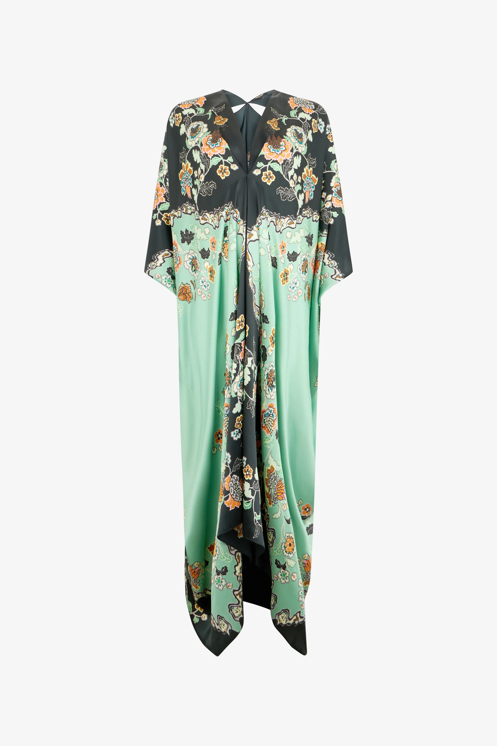 Silk Kaftan Dress With Kimono Print - 1