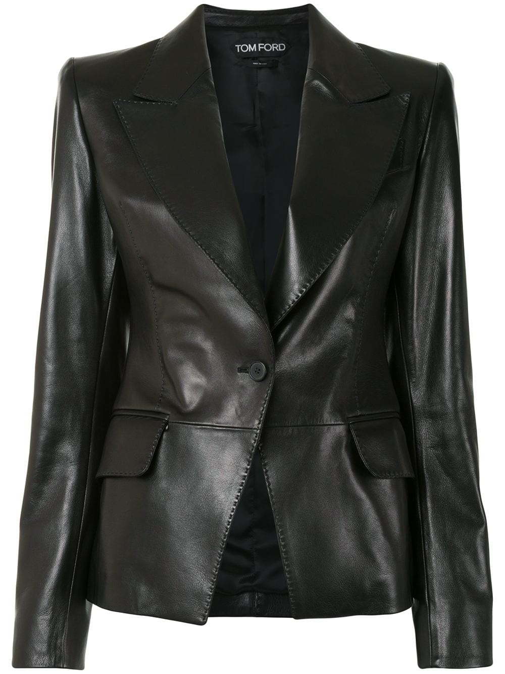 leather single-breasted blazer - 1