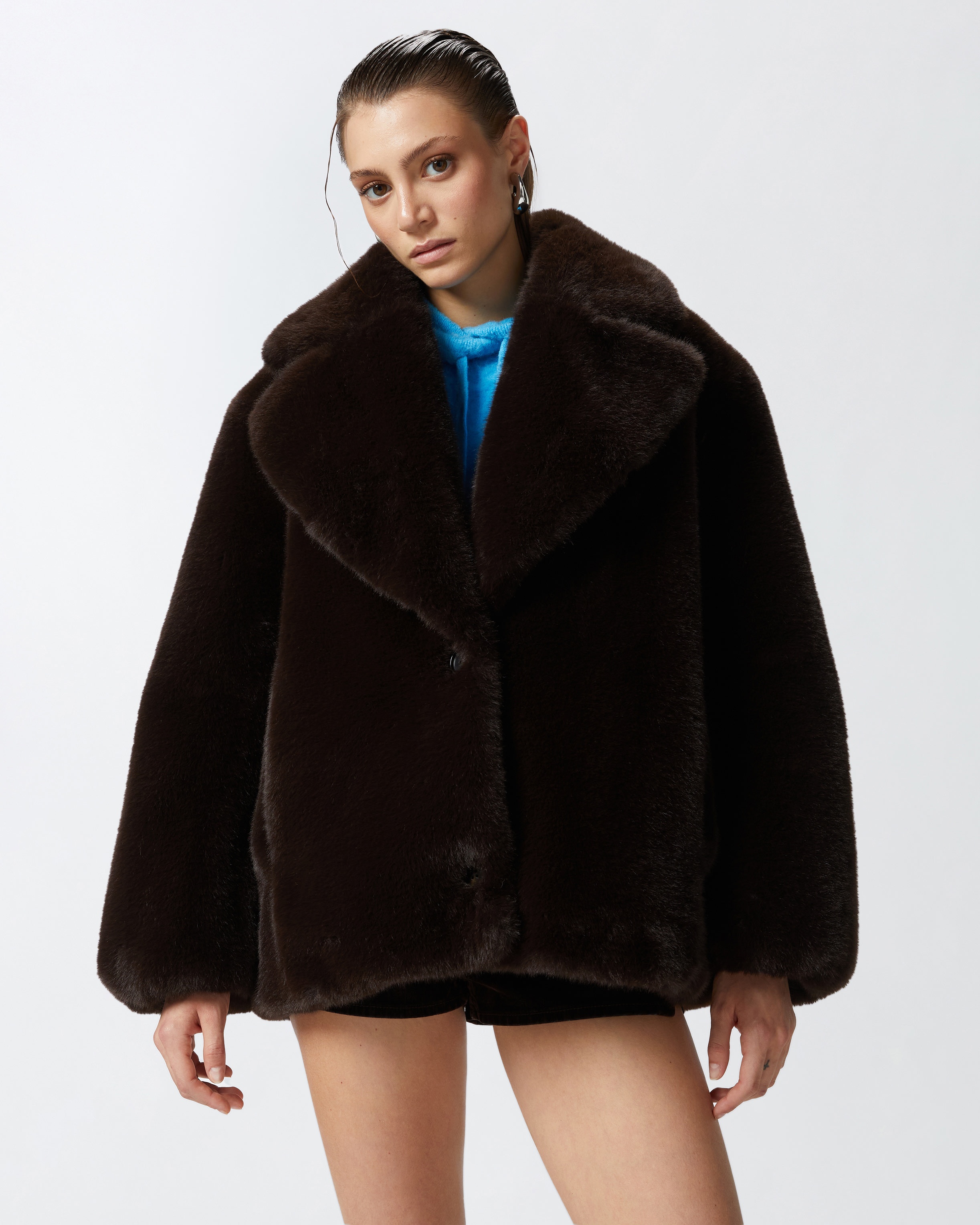SHORT FAUX FUR PEA COAT - 3
