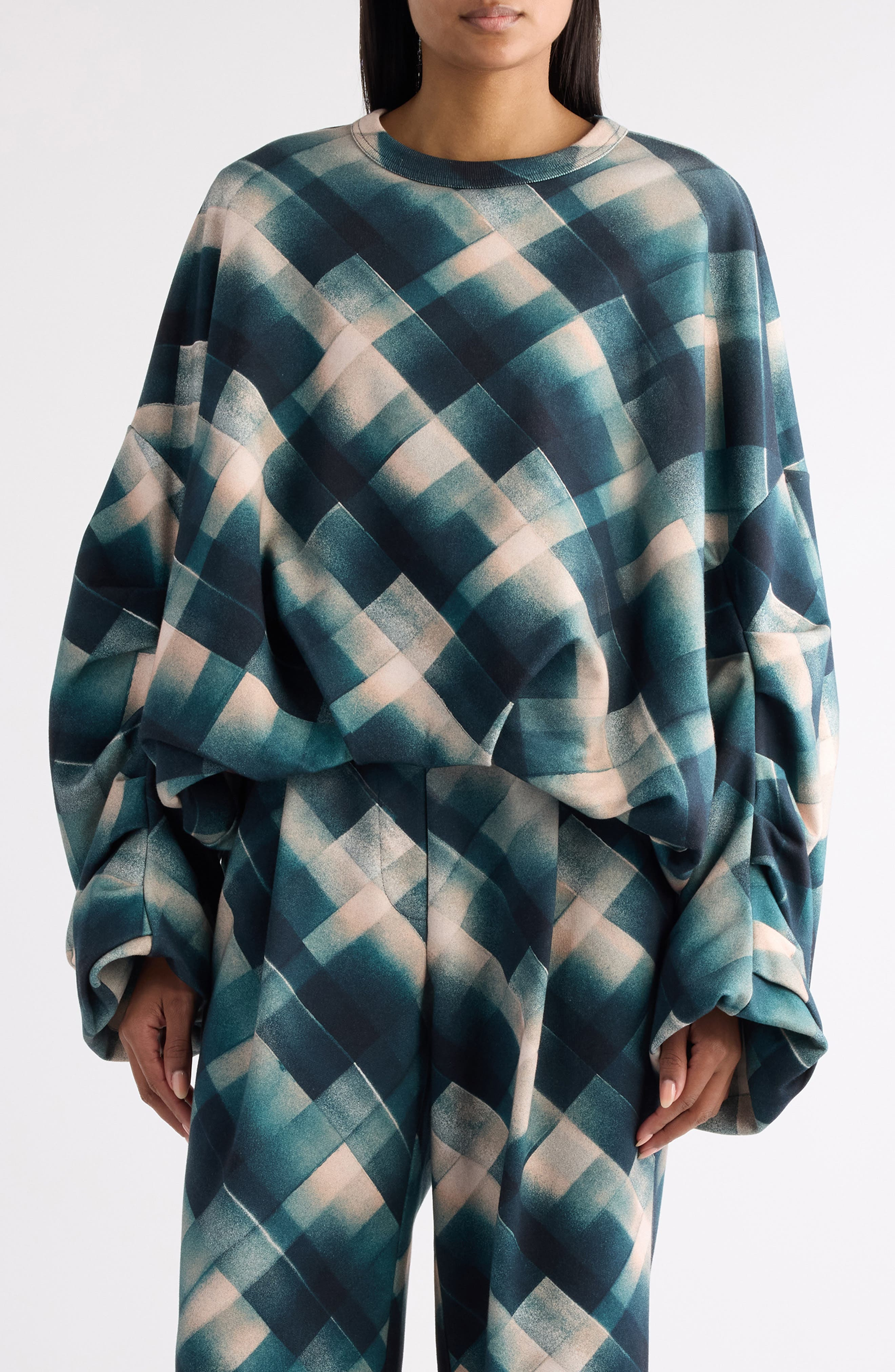 Dries Van Noten Hannett Spray Check Oversize Sweatshirt in Bottle at Nordstrom - 1