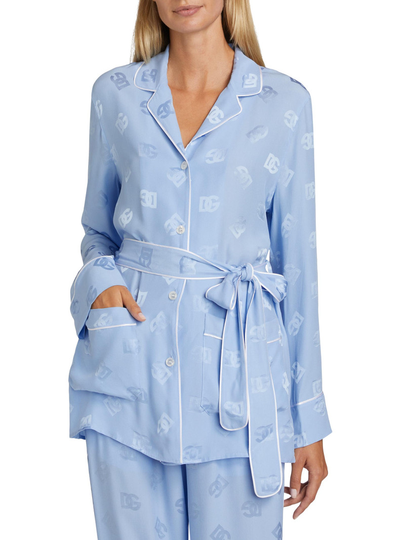 Women's Silk Satin Jacquard DG Logo Pajama Shirt - Very Light Lilac 3